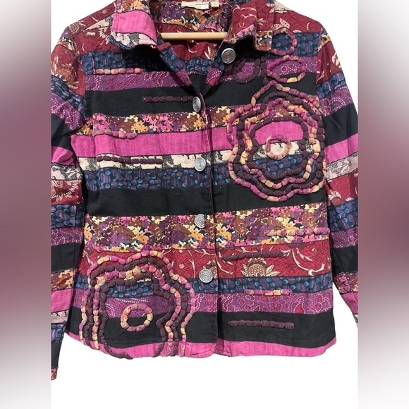 Choices Size Medium Zipup Jacket multiColorful Striped Long Sleeved Floral Coat - Picture 2 of 7